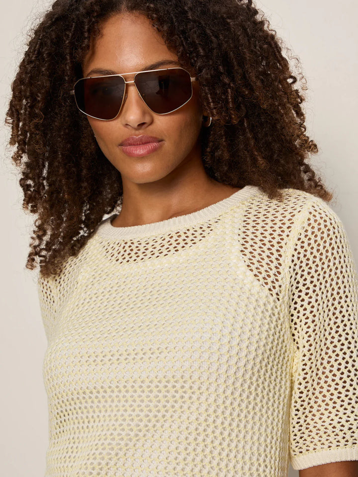 OPEN KNIT SWEATER TEE (LEMON DROP/CHALK) - SANCTUARY