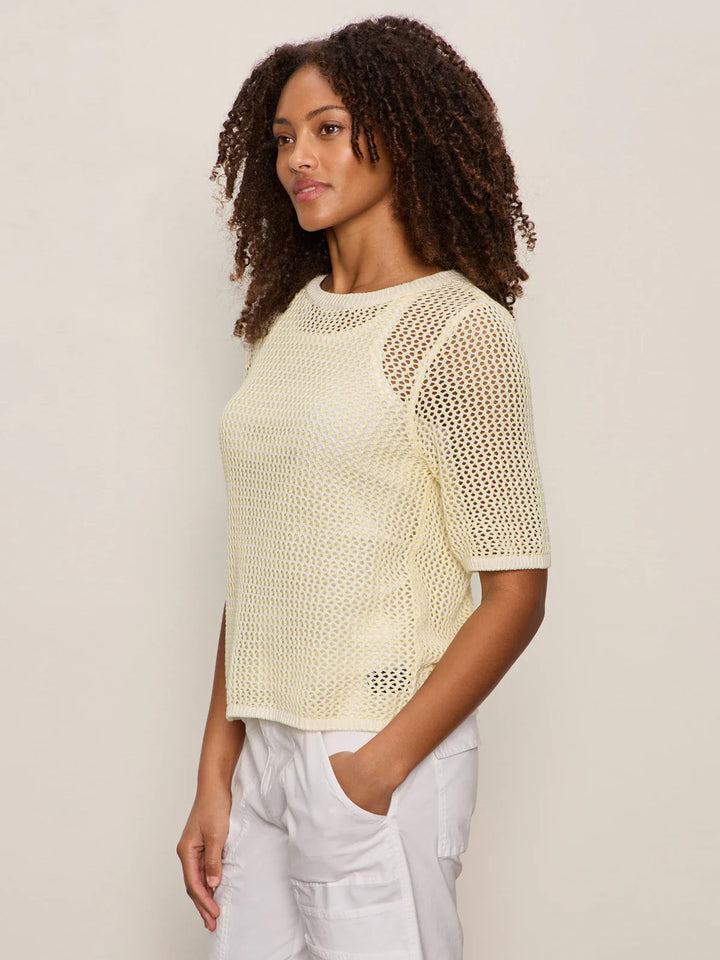 OPEN KNIT SWEATER TEE (LEMON DROP/CHALK) - SANCTUARY