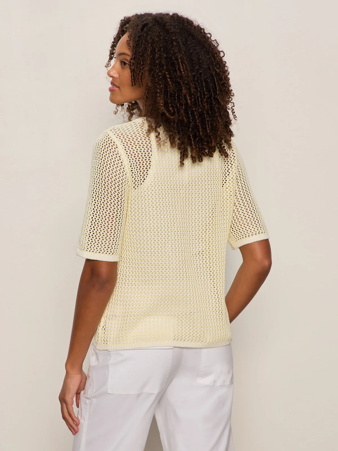 OPEN KNIT SWEATER TEE (LEMON DROP/CHALK) - SANCTUARY
