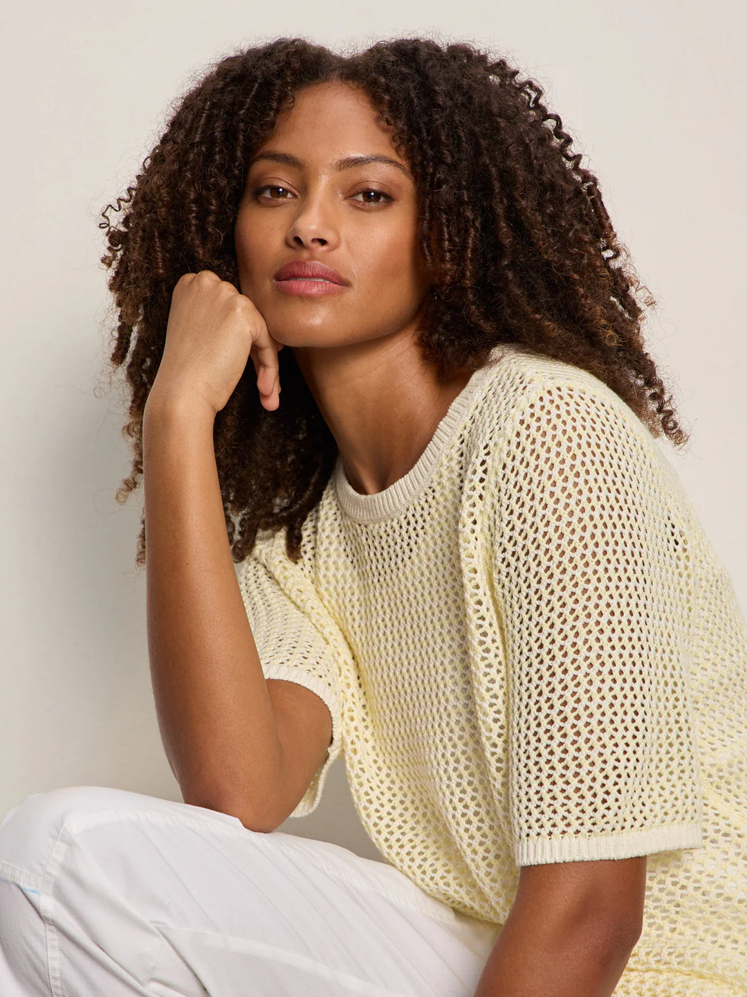 OPEN KNIT SWEATER TEE (LEMON DROP/CHALK) - SANCTUARY