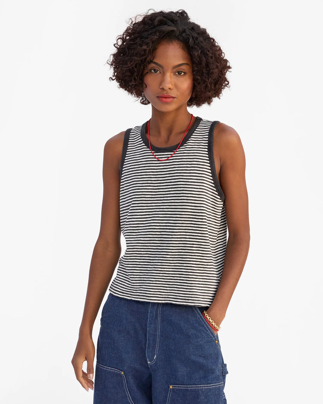 CAMP FIT TANK (BLACK/CREAM) - CLARE V.