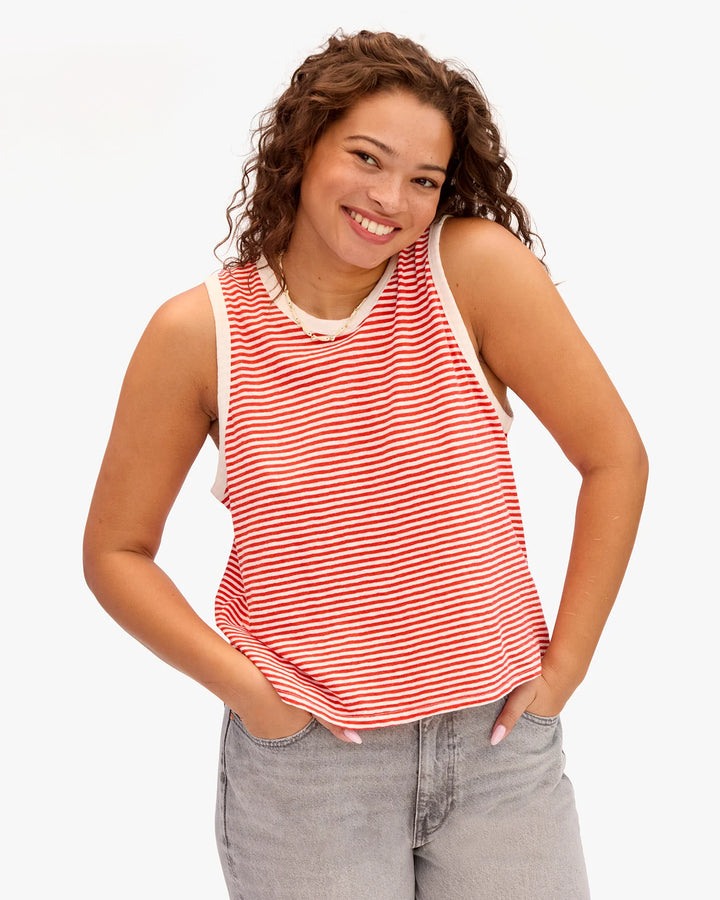 CAMP FIT TANK (BRIGHT POPPY/CREAM) - CLARE V.