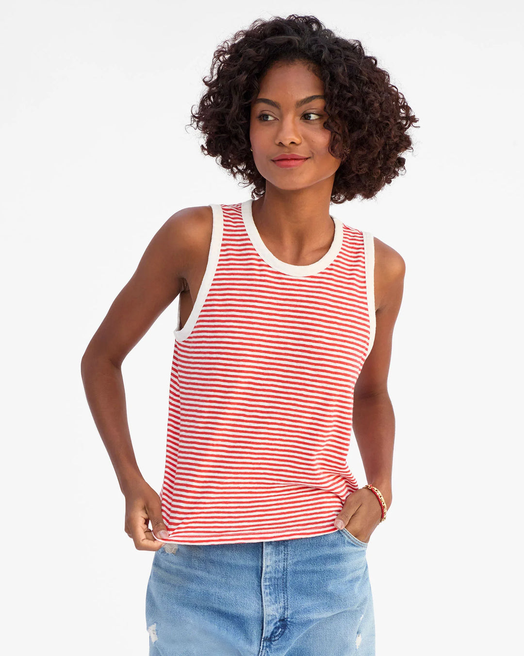 CAMP FIT TANK (BRIGHT POPPY/CREAM) - CLARE V.