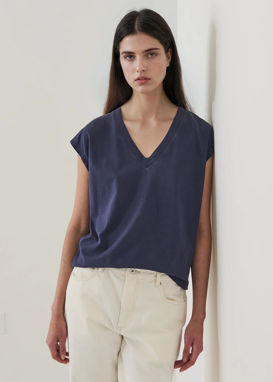 S/S ICONIC SUBLIME V-NECK DOLMAN TEE (MOOD INDIGO) - PATRICK ASSARAF