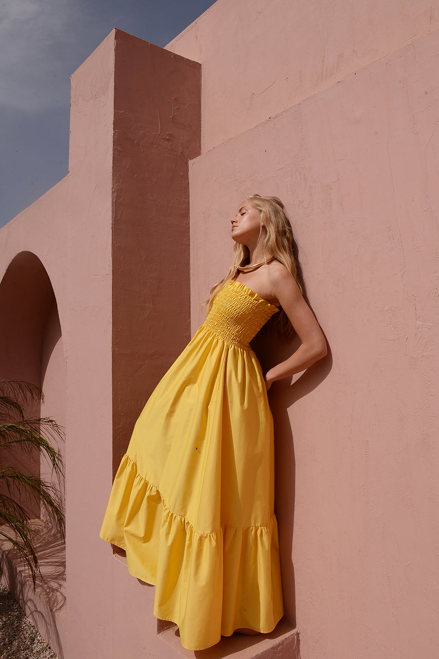 COSMOS STRAPLESS SMOCKED MAXI DRESS (LEMON) - KASIA