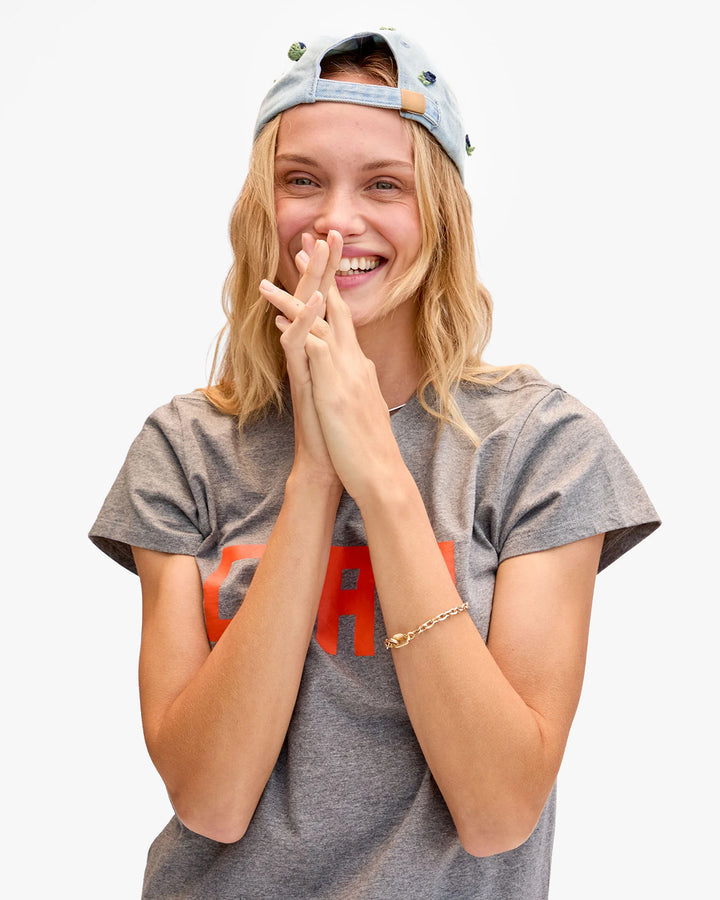 LIGHT DENIM FLORAL APPLIQUE HAT - CLARE V.