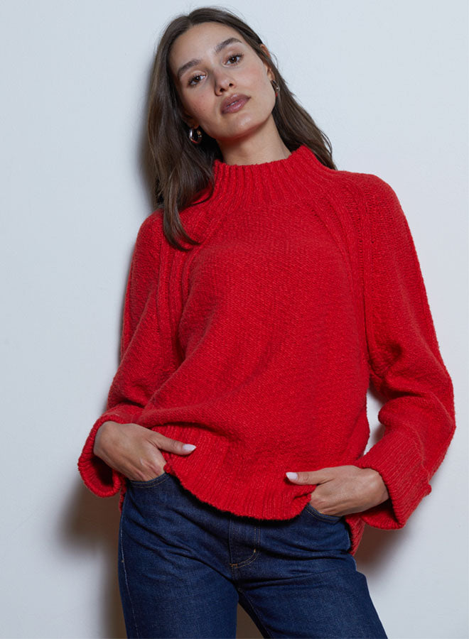 RAGLAN CREW W/ CUFFED BRACELET SLEEVES (PIMENTO) - AUTUMN CASHMERE