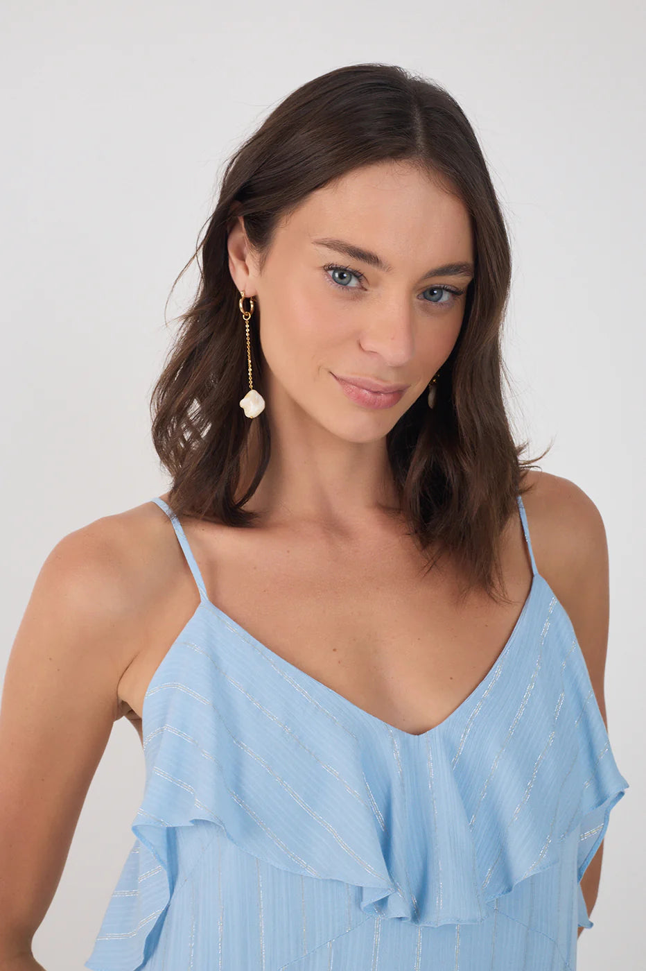 RUFFLED LUREX MAXI DRESS (SKY BLUE) - DRESS TO