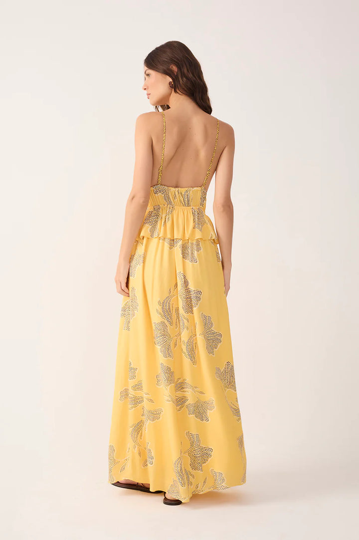 DRAWSTRING RUFFLE MAXI DRESS (YELLOW LAKE) - DRESS TO
