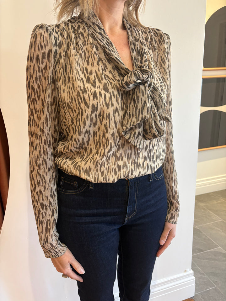 PRINTED CHIFFON BLOUSE WITH DETACHABLE TIE (ANIMAL PRINT) - IRIS SETLAKWE