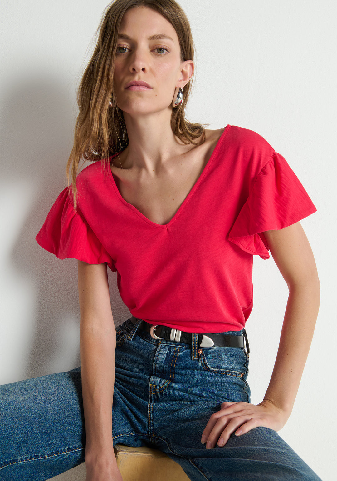EMMY FLUTTER SLEEVE TOP (CHERRY TARTE) - NATION