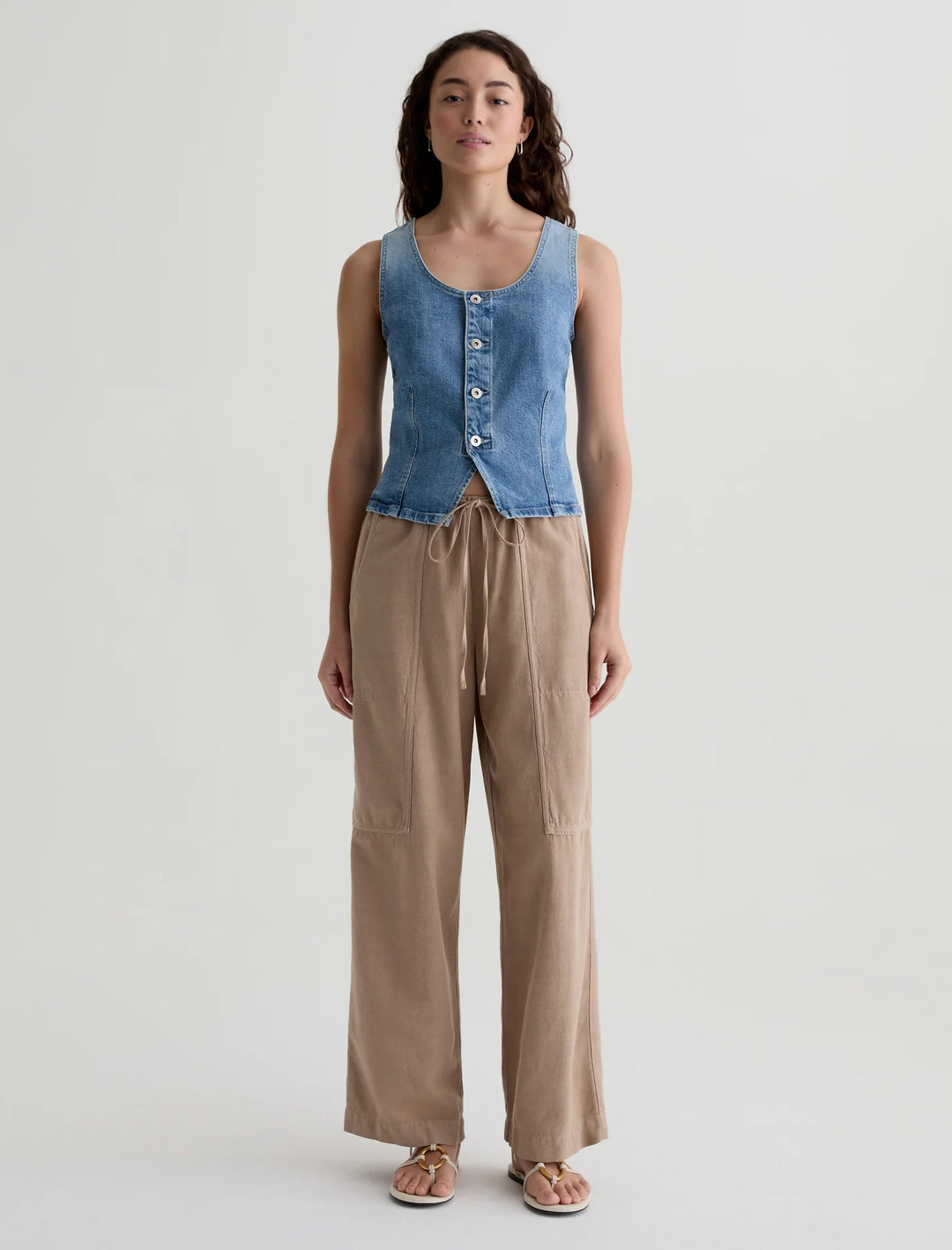 NINA PULL-ON WIDE LEG (TAUPE) - A.G. DENIM