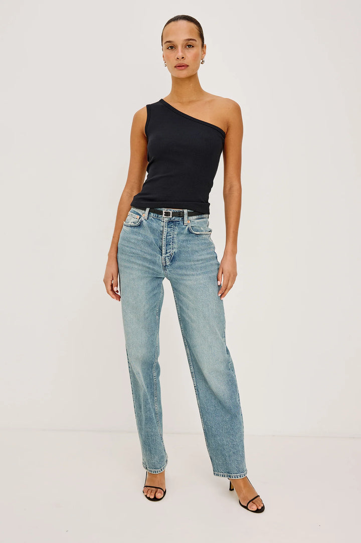 ESTI RIBBED ONE-SHOULDER TOP (BLACK) - RAILS