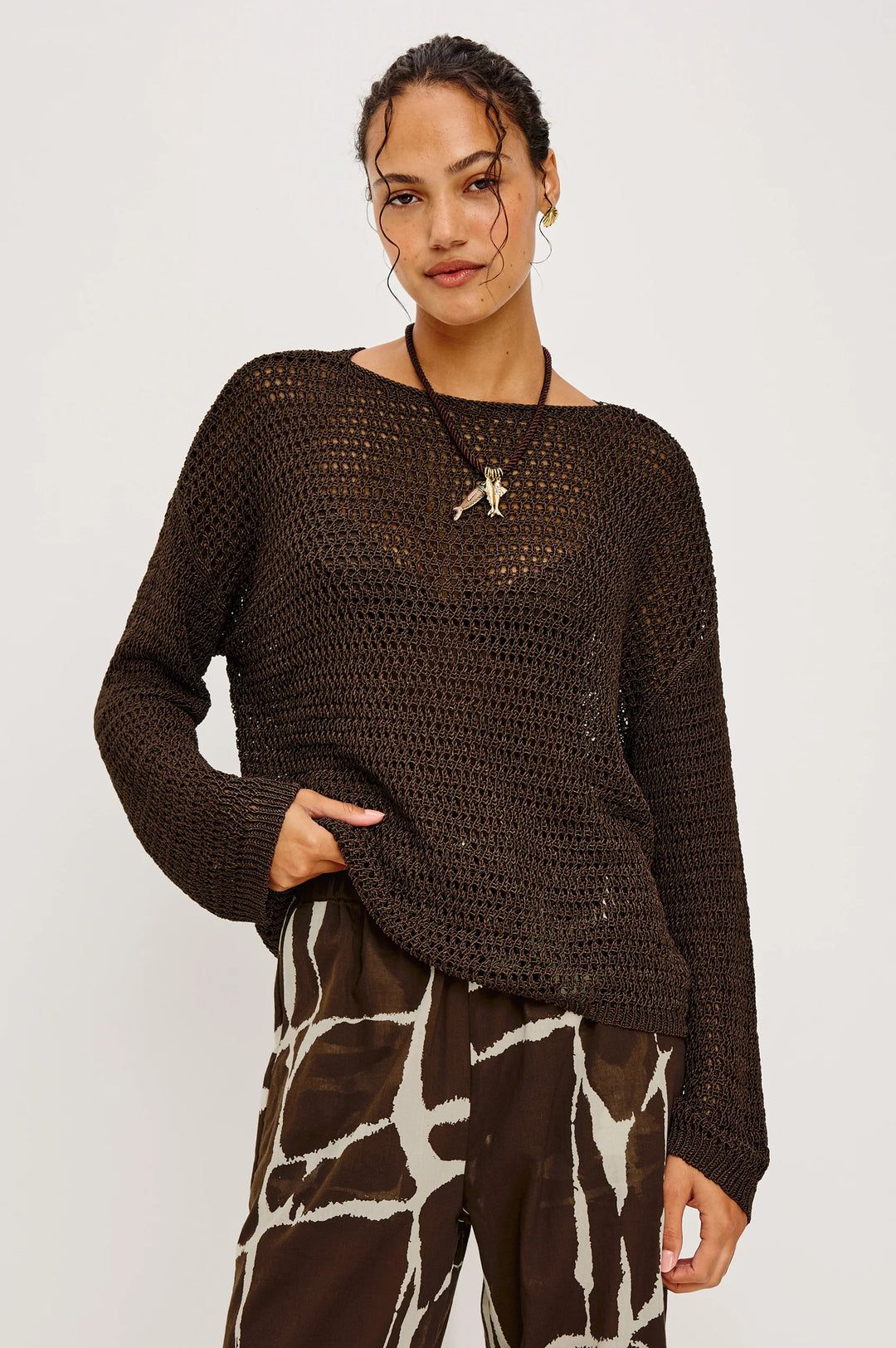 EVANGELINE OPEN-WEAVE SWEATER (ESPRESSO) - RAILS
