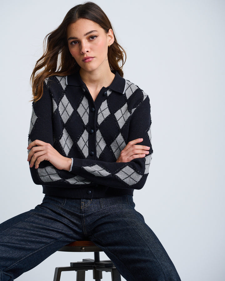 DIAMOND DIP CARDIGAN (BLACK) - LISA TODD