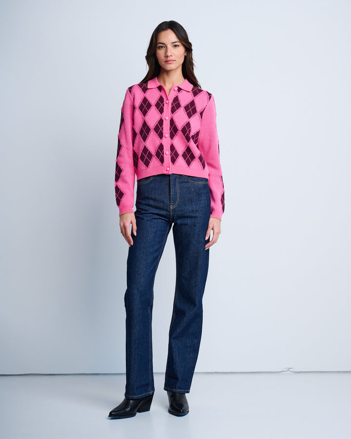 DIAMOND DIP CARDIGAN (NEON PINK) - LISA TODD