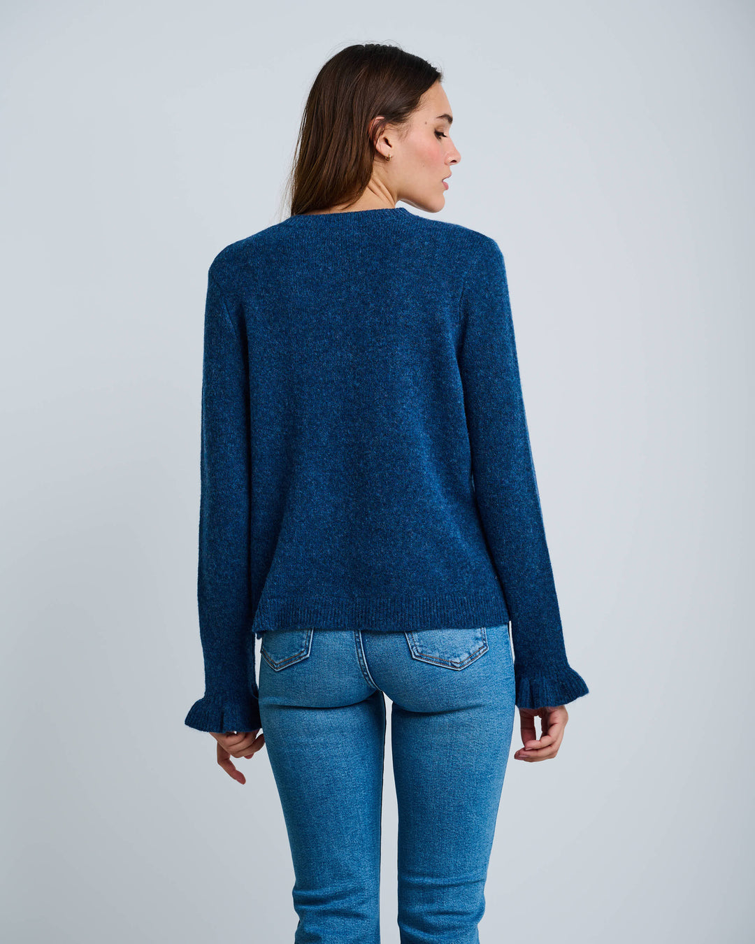 ALLURE FRILL SLEEVE SWEATER (DENIM) - LISA TODD