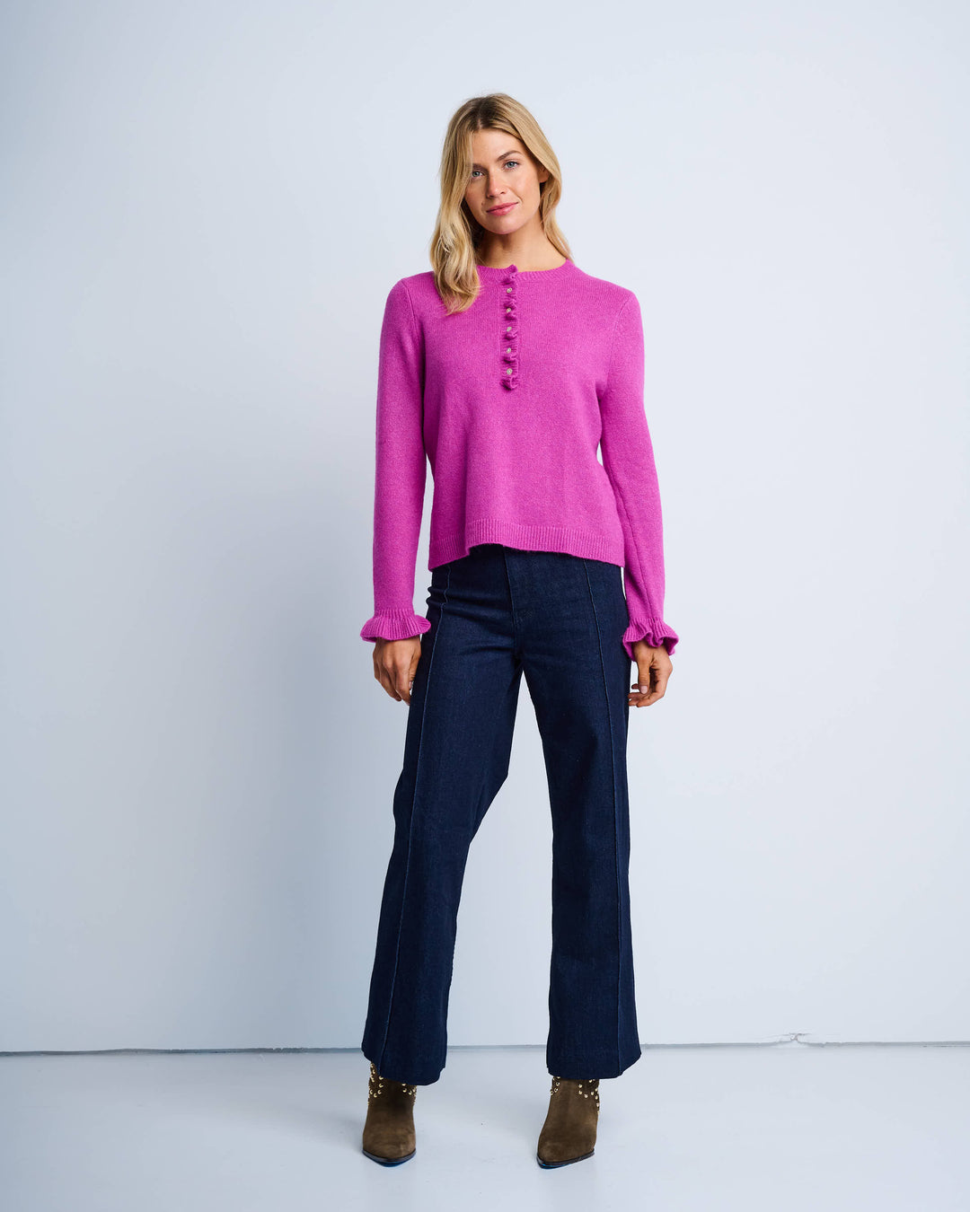 ALLURE FRILL SLEEVE SWEATER (HOT ORCHID) - LISA TODD