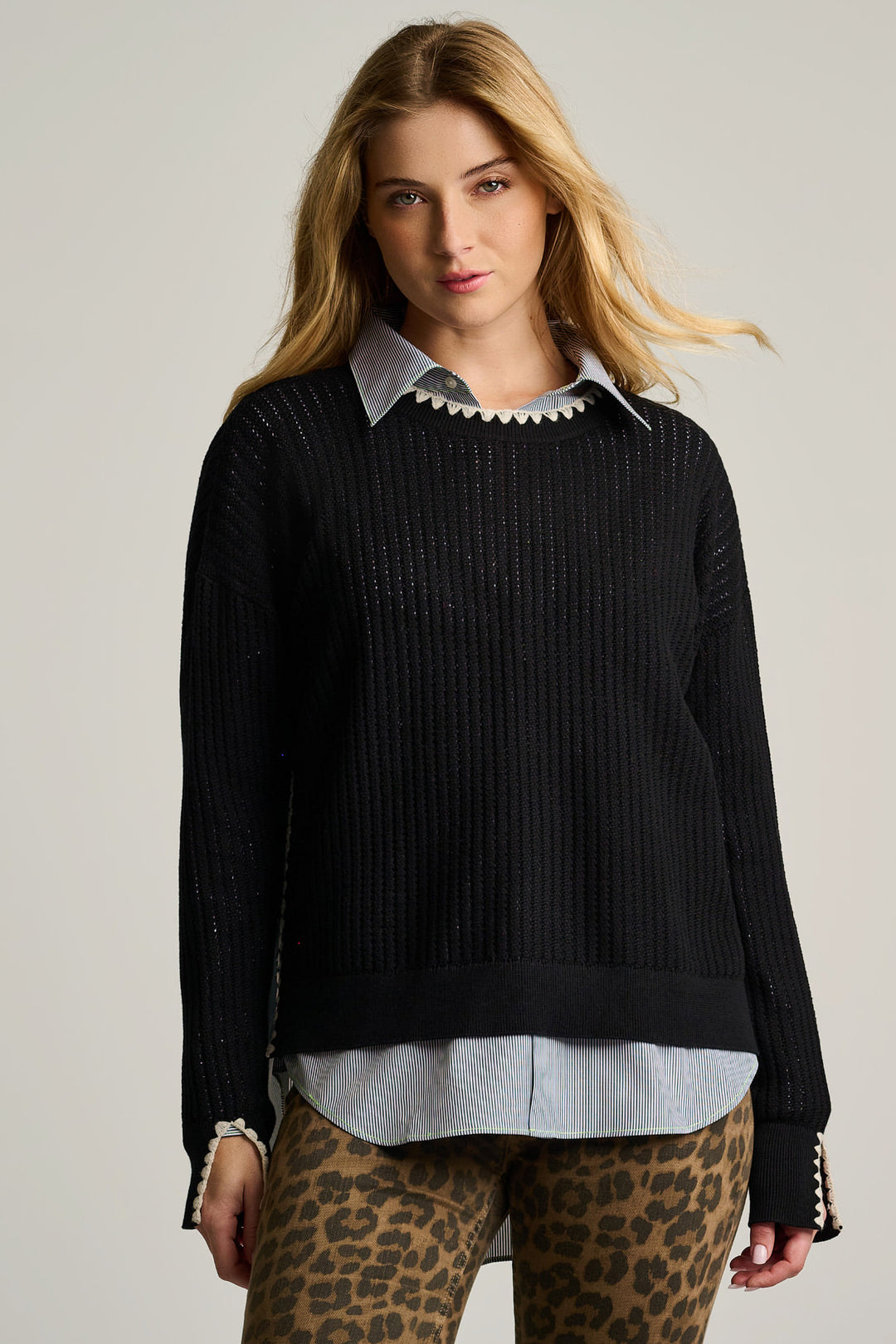 POWER STITCH CREWNECK SWEATER (BLACK) - LISA TODD