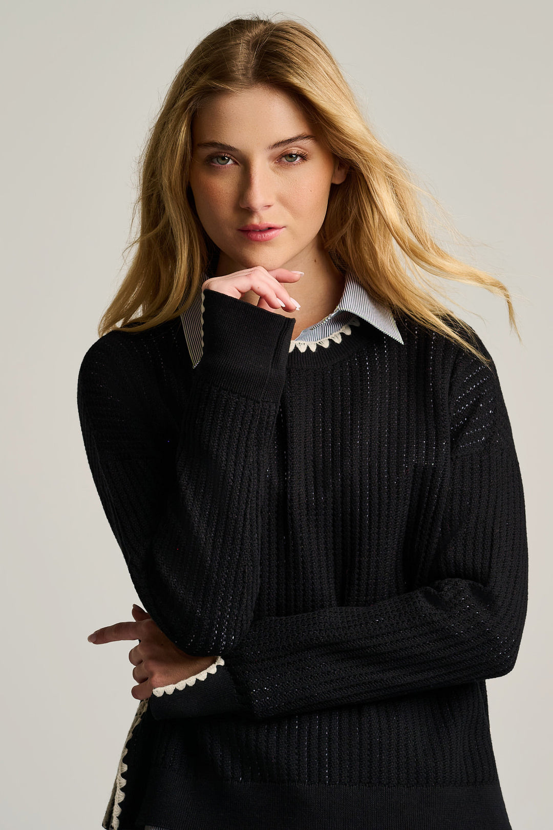 POWER STITCH CREWNECK SWEATER (BLACK) - LISA TODD