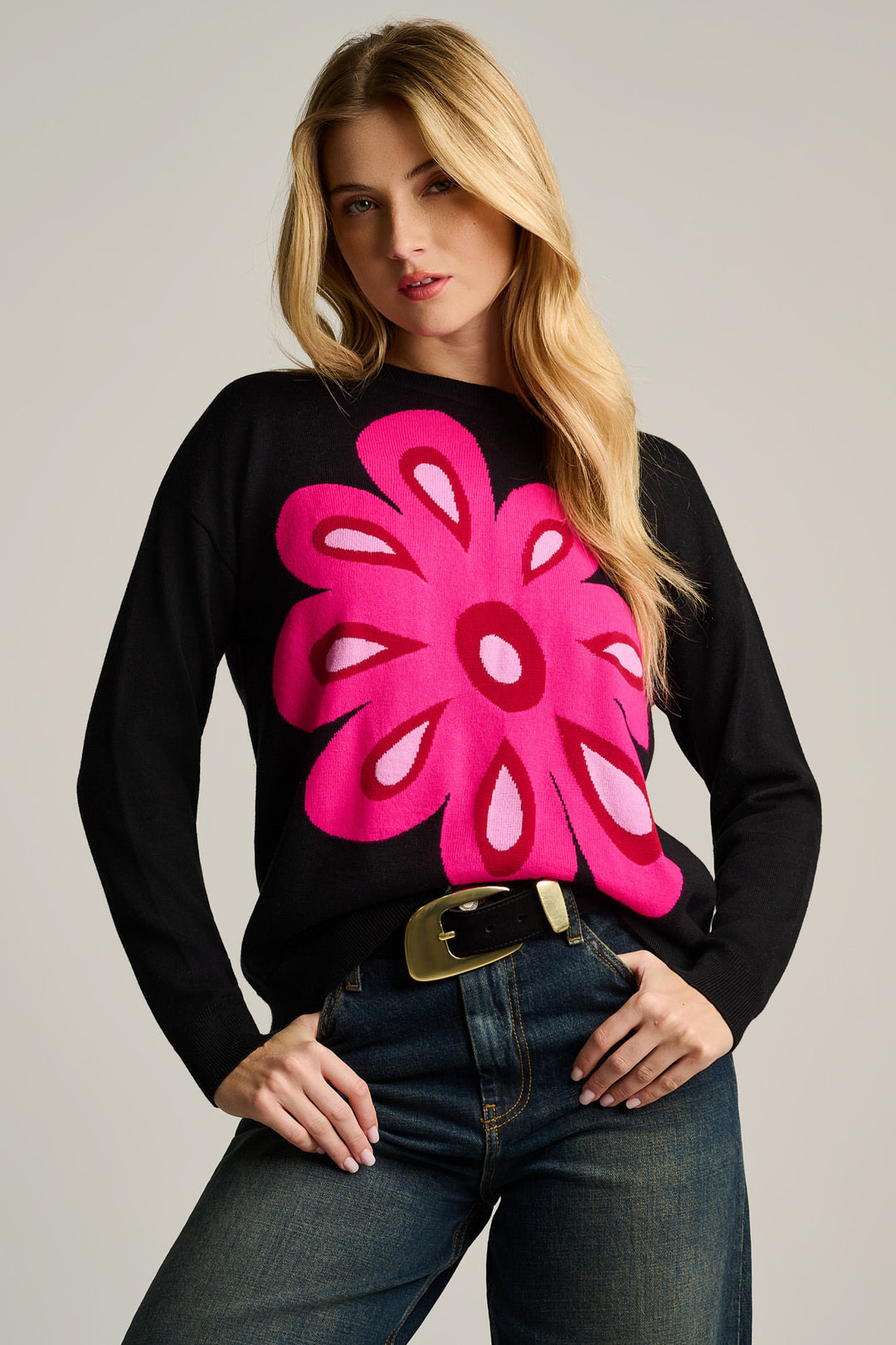 FLOWER POWER COTTON SWEATER (BLACK) - LISA TODD