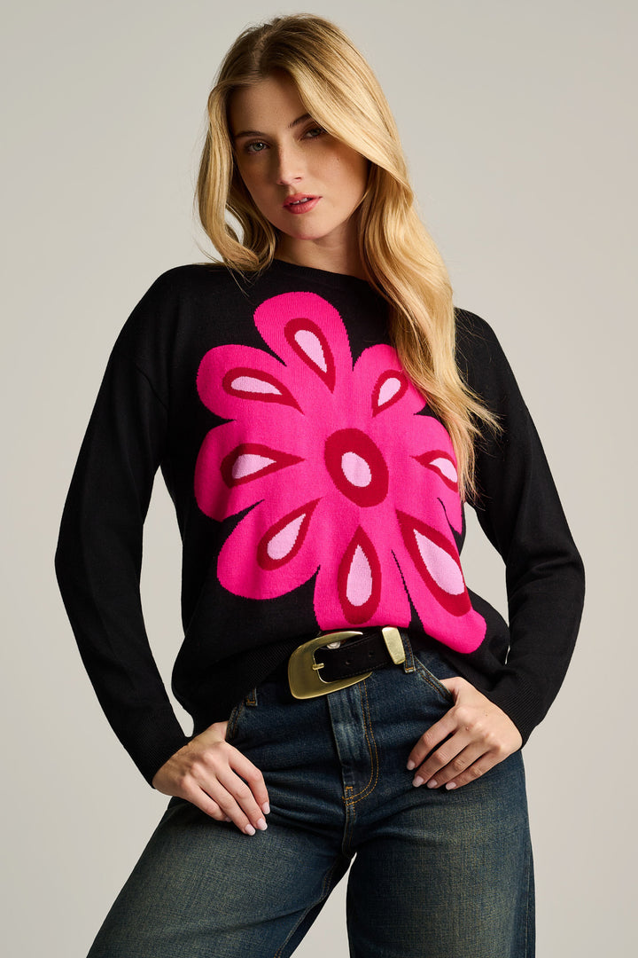 FLOWER POWER COTTON SWEATER (BLACK) - LISA TODD