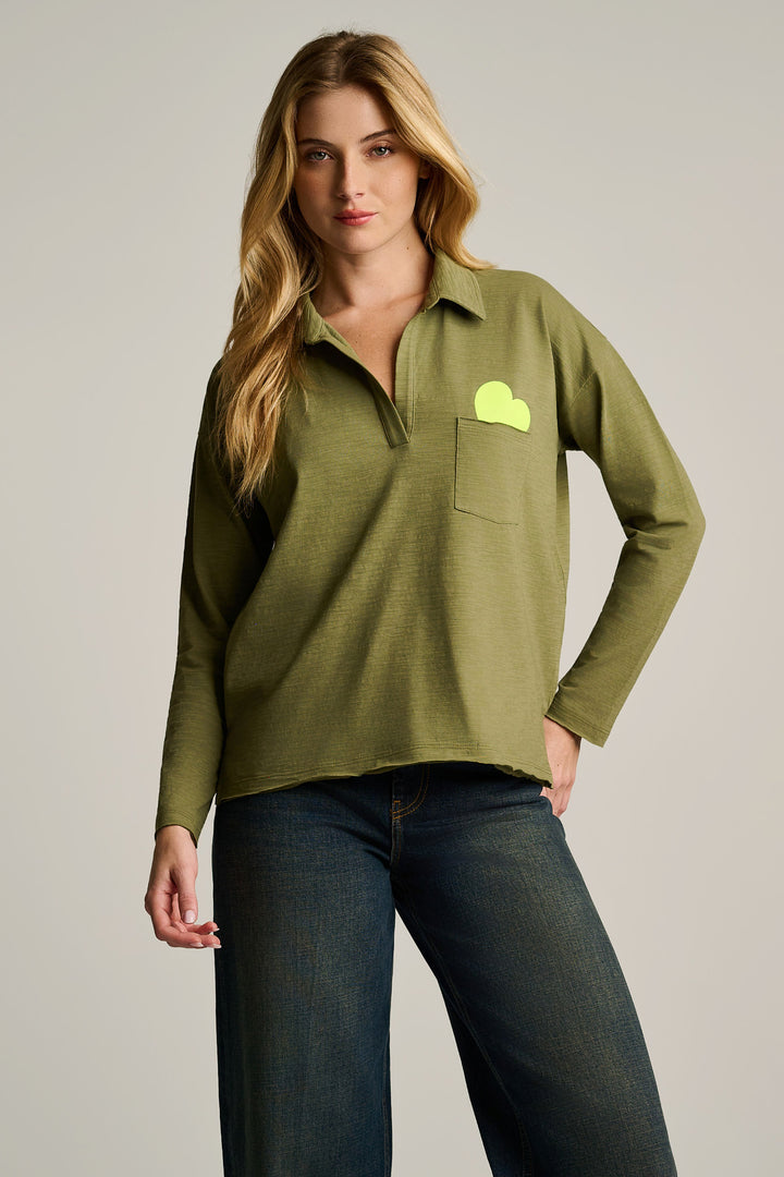 POCKET LOVE PLACKET PULLOVER (MOSS) - LISA TODD