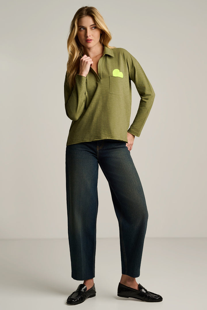 POCKET LOVE PLACKET PULLOVER (MOSS) - LISA TODD
