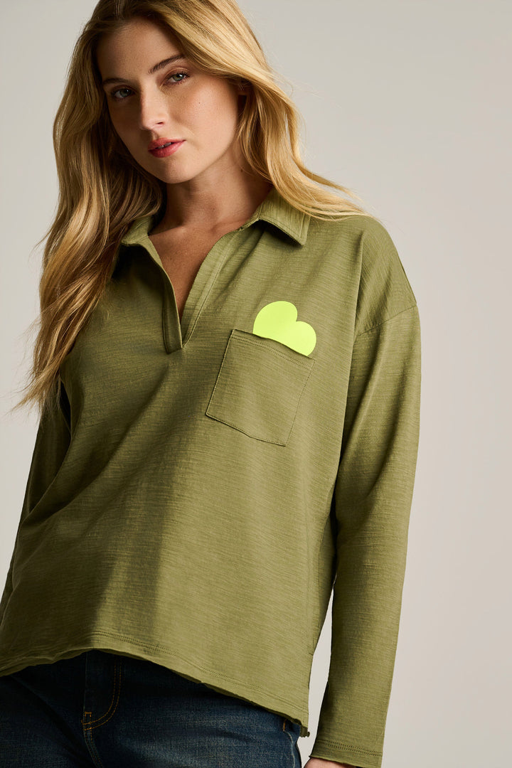 POCKET LOVE PLACKET PULLOVER (MOSS) - LISA TODD