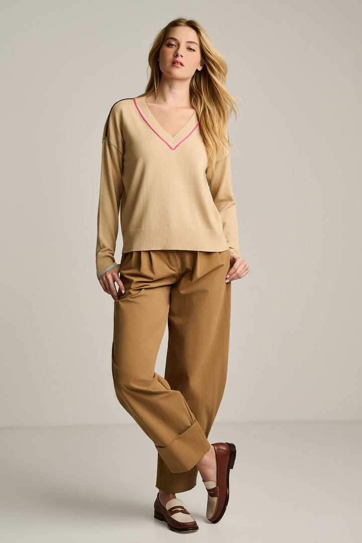 POP STIX V-NECK SWEATER (SABLE) - LISA TODD