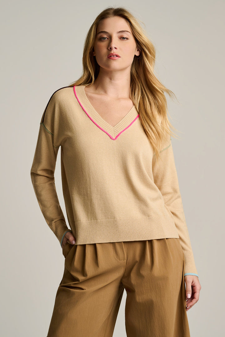 POP STIX V-NECK SWEATER (SABLE) - LISA TODD