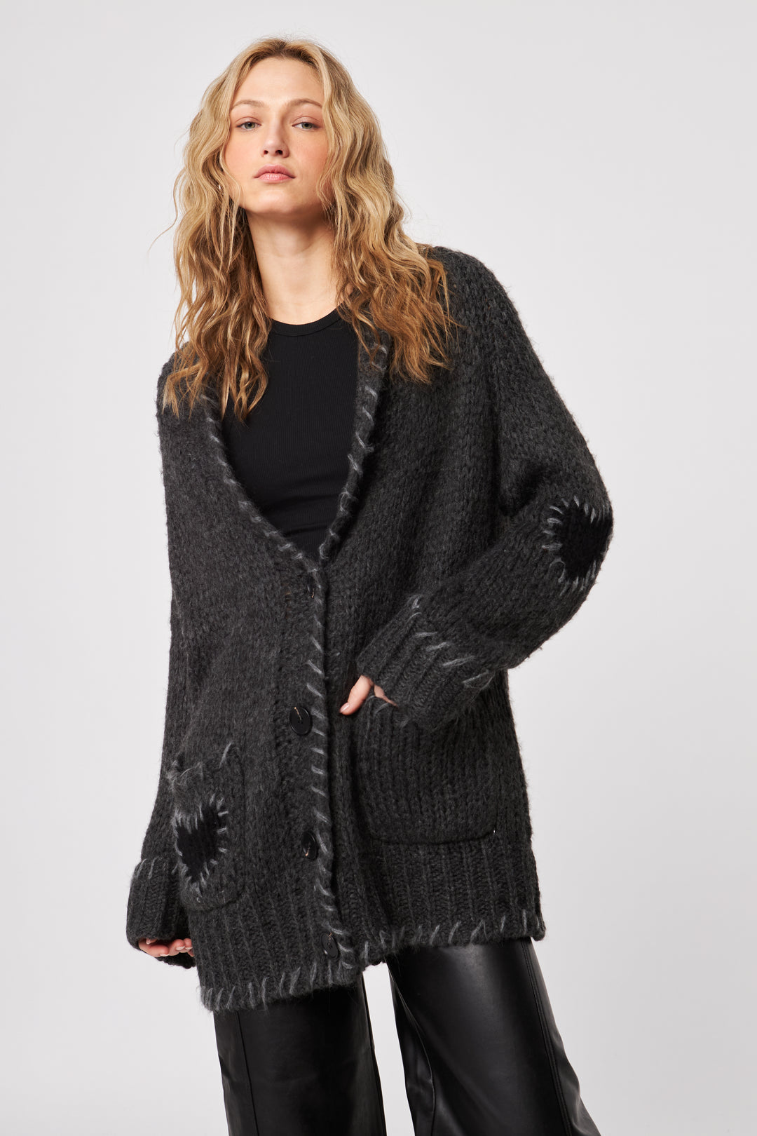 TRIPP BLANKET STITCH OVERSIZED CARDIGAN - JOHN+JENN