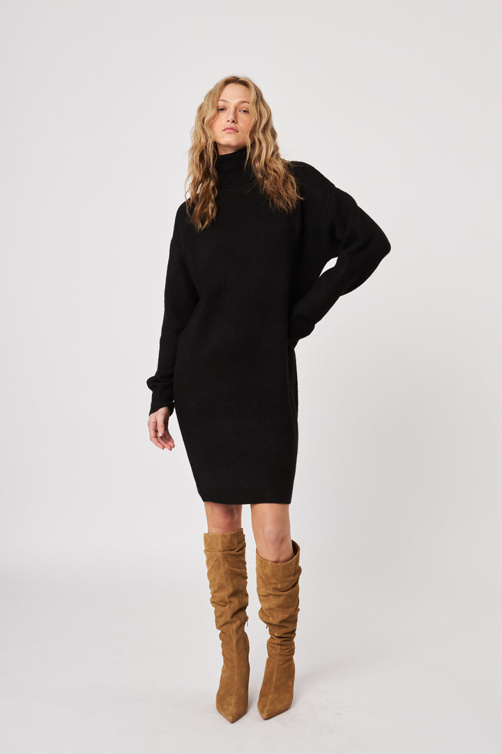 KYLER SWEATER DRESS (CAVIAR) - JOHN+JENN