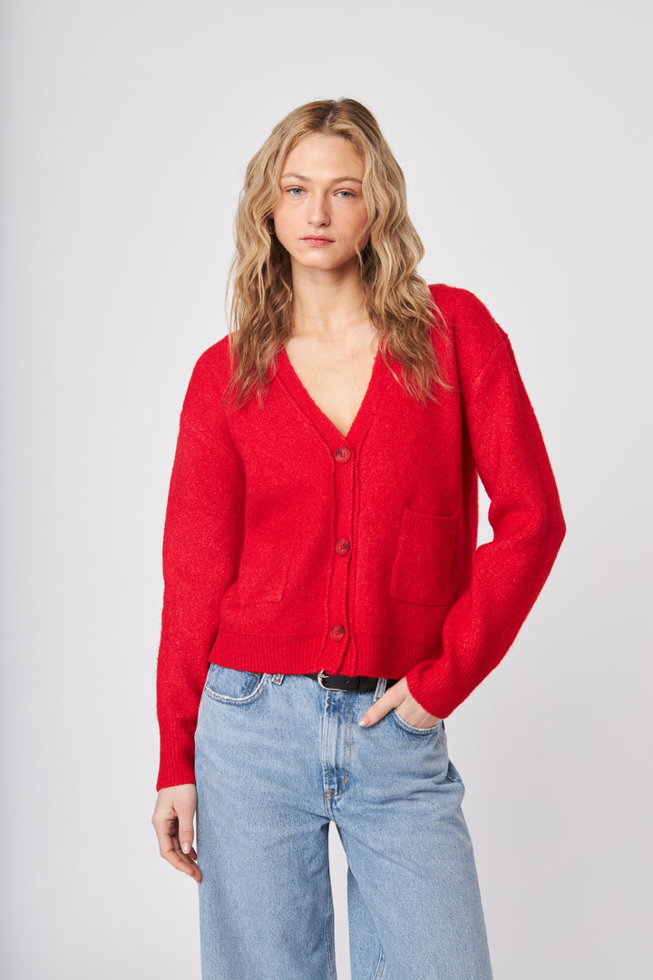 BRAXTON V-NECK CARDIGAN (ROUGE) - JOHN+JENN
