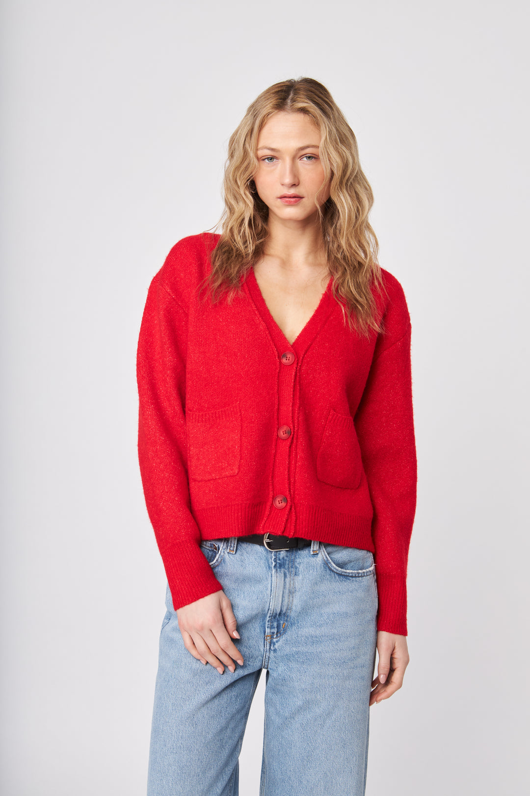 BRAXTON V-NECK CARDIGAN (ROUGE) - JOHN+JENN