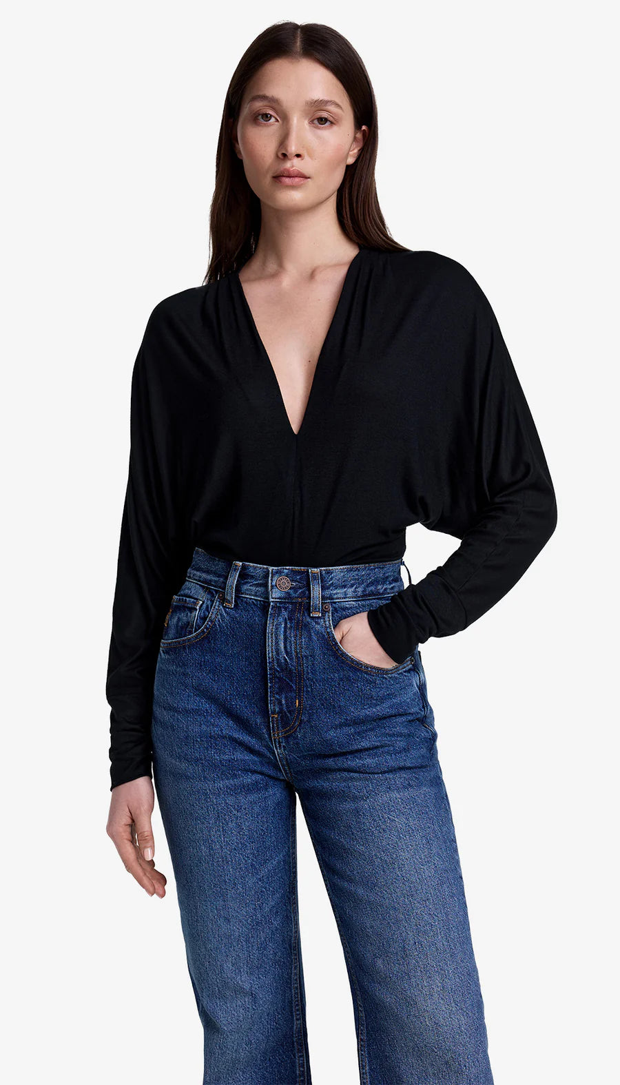 V-NECK DOLMAN BODYSUIT (BLACK) - SMYTHE