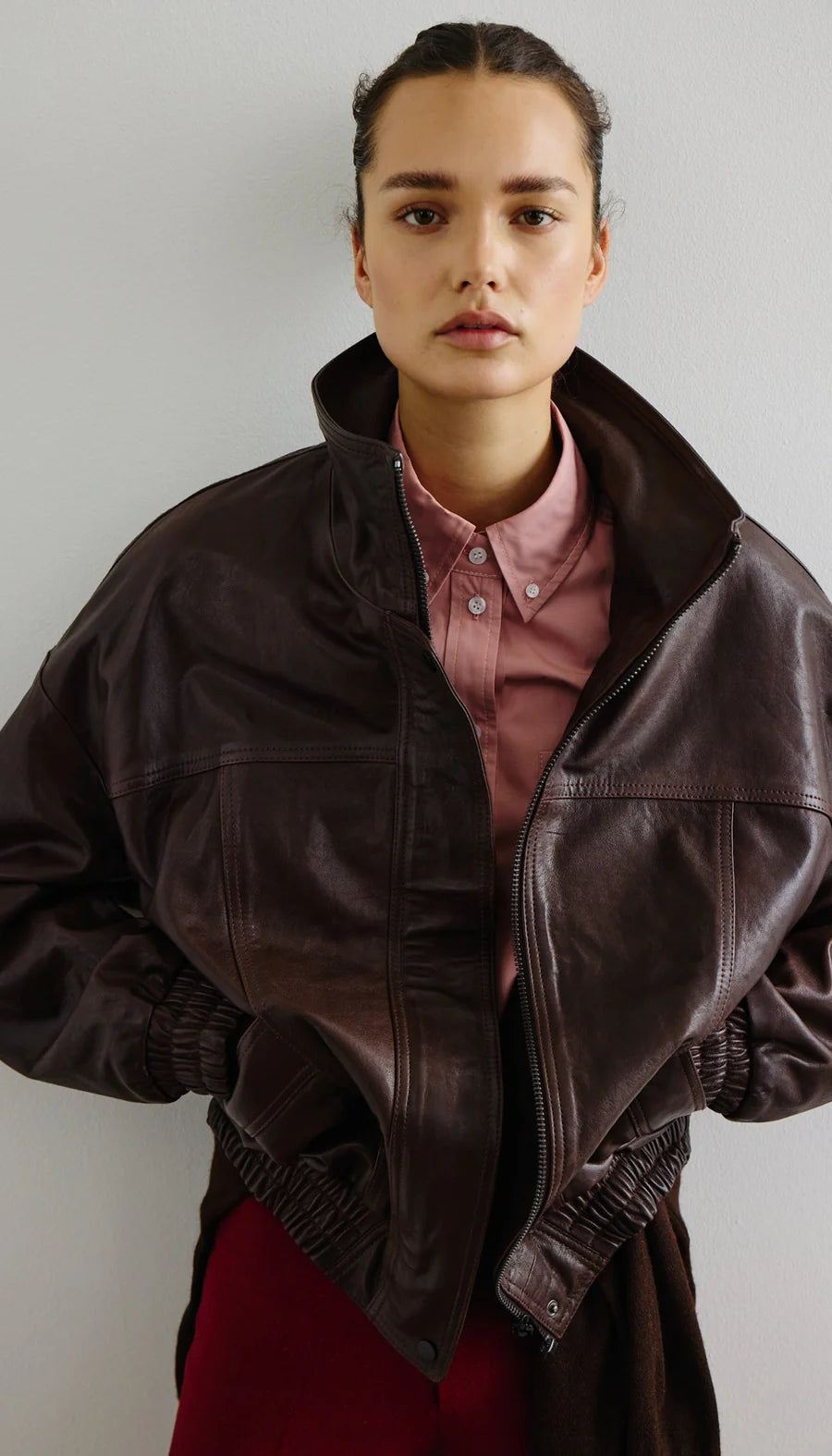OVERSIZED LEATHER BOMBER (BROWN) - SMYTHE