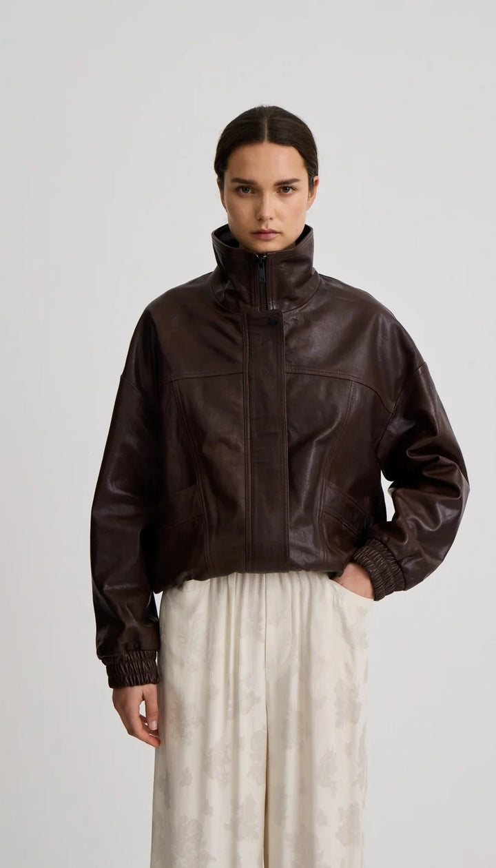 OVERSIZED LEATHER BOMBER (BROWN) - SMYTHE