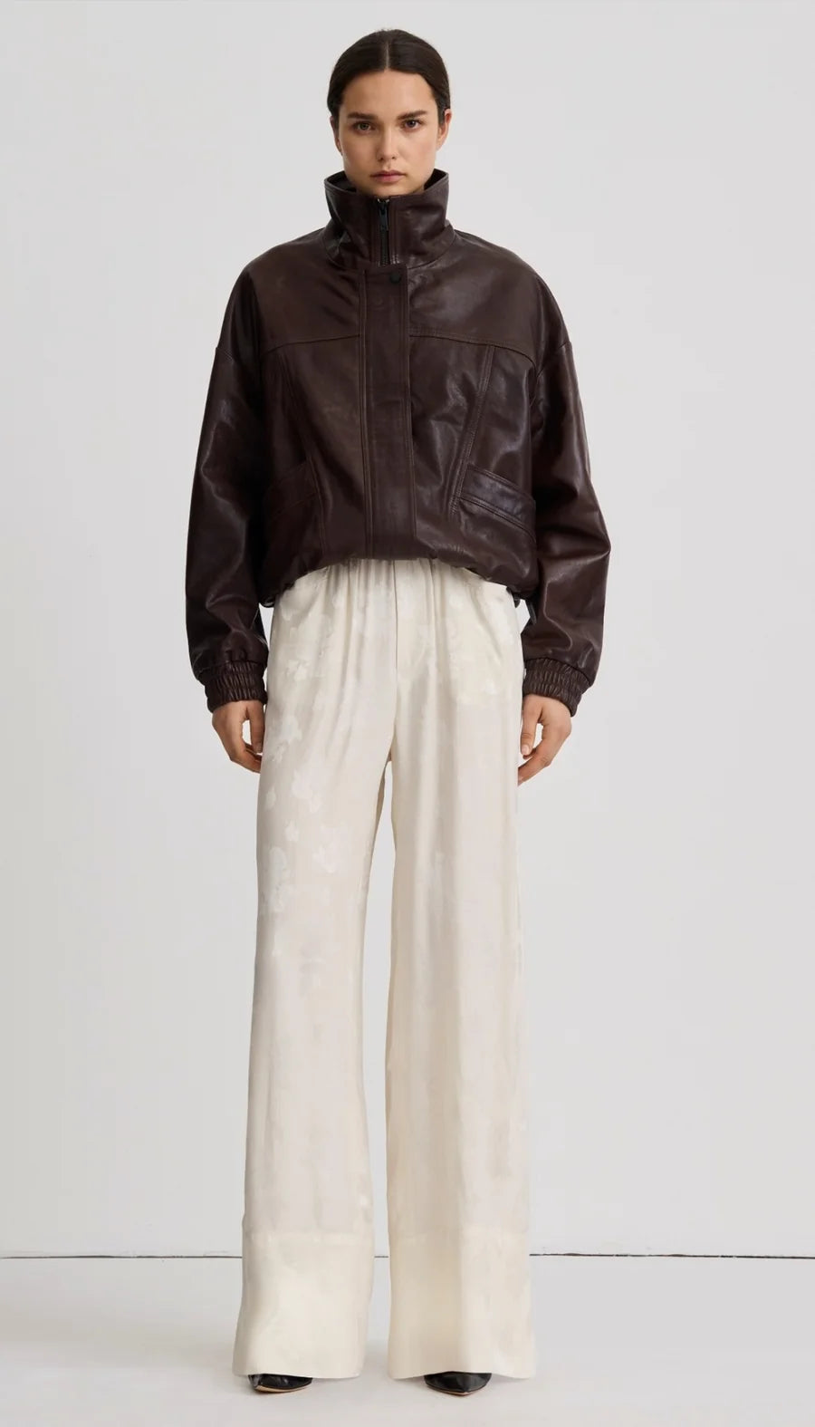 OVERSIZED LEATHER BOMBER (BROWN) - SMYTHE