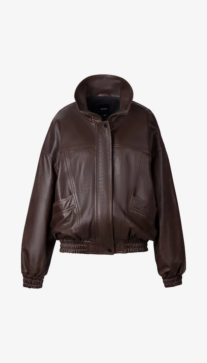 OVERSIZED LEATHER BOMBER (BROWN) - SMYTHE