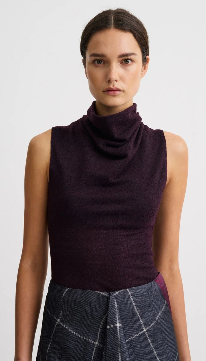 COWL NECK KNIT SHELL (WINE) - SMYTHE