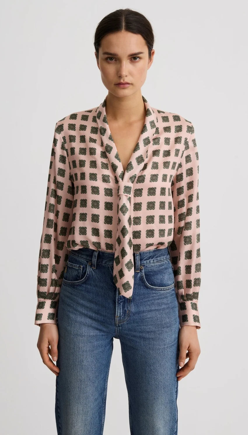 V-NECKTIE BLOUSE (MULTI BLUSH) - SMYTHE