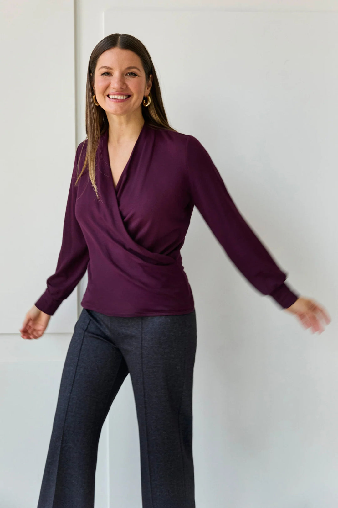 FAUX WRAP TOP (BURGUNDY) - BRENDA BEDDOME