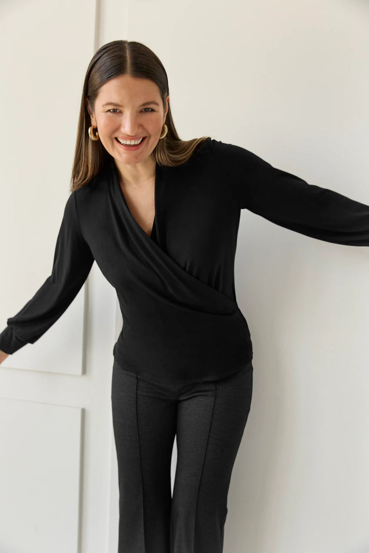 FAUX WRAP TOP (BLACK) - BRENDA BEDDOME