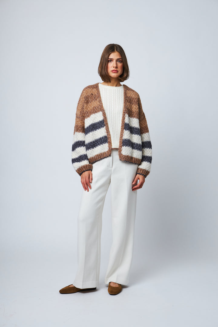 FELICITY OPEN CARDIGAN (BISCOTTI STRIPE) - LINE
