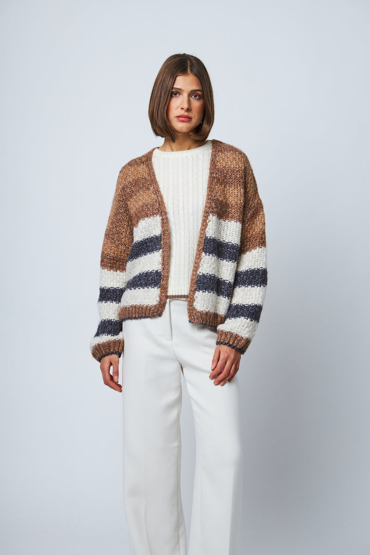 FELICITY OPEN CARDIGAN (BISCOTTI STRIPE) - LINE