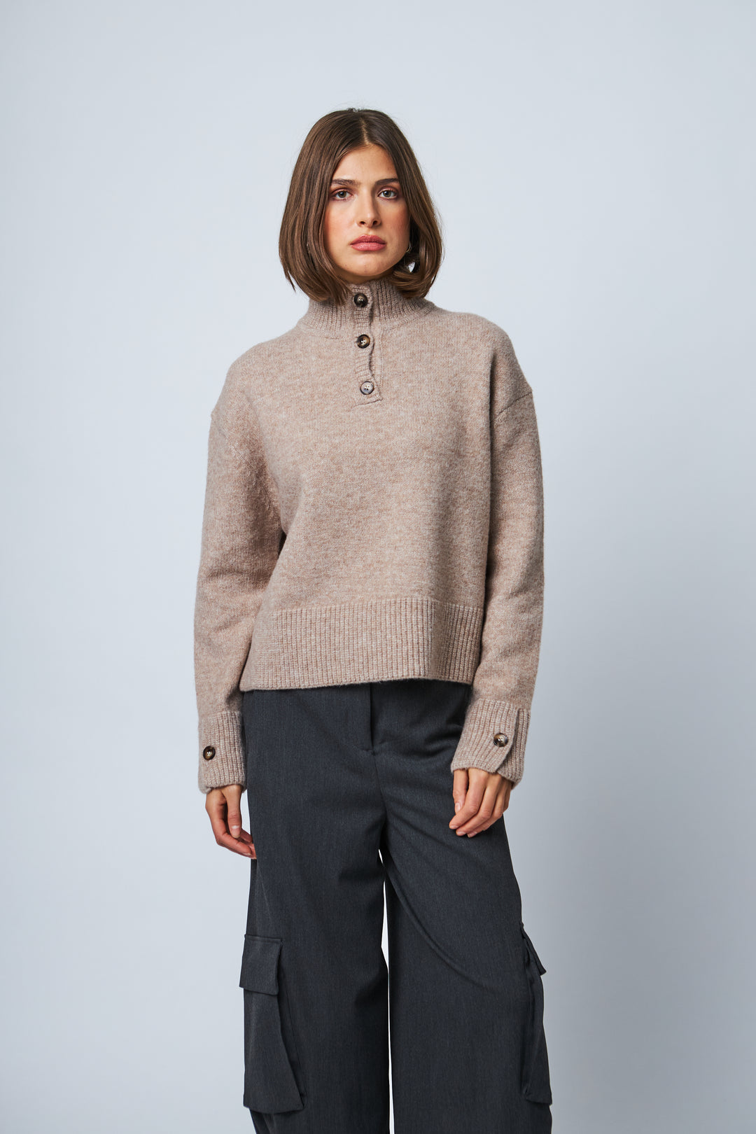 FLORA TURTLENECK SWEATER (MINK MELANGE) - LINE