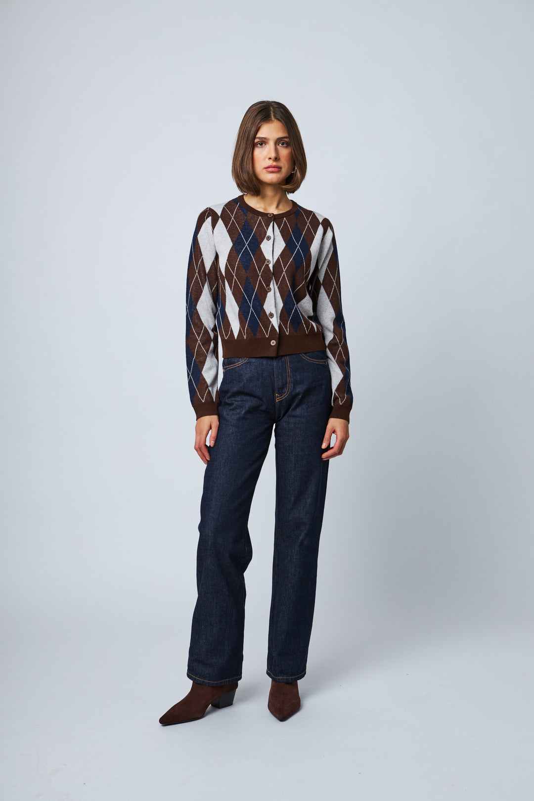 FLORENCE ARGYLE CARDIGAN (COCAO ARGYLE) - LINE