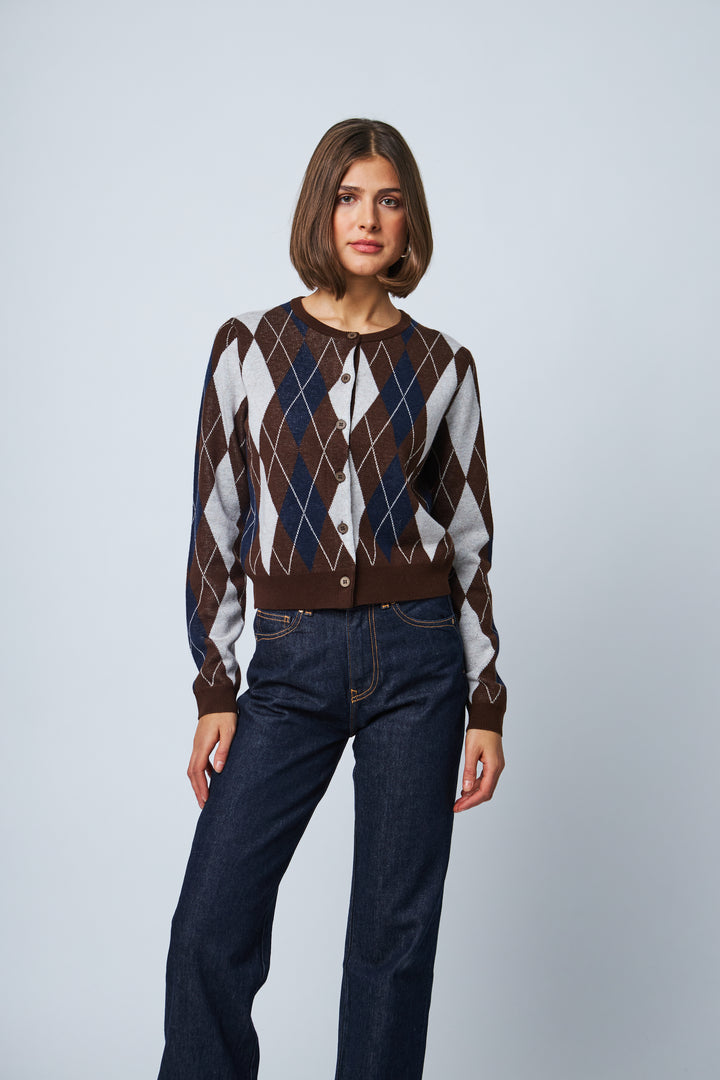 FLORENCE ARGYLE CARDIGAN (COCAO ARGYLE) - LINE