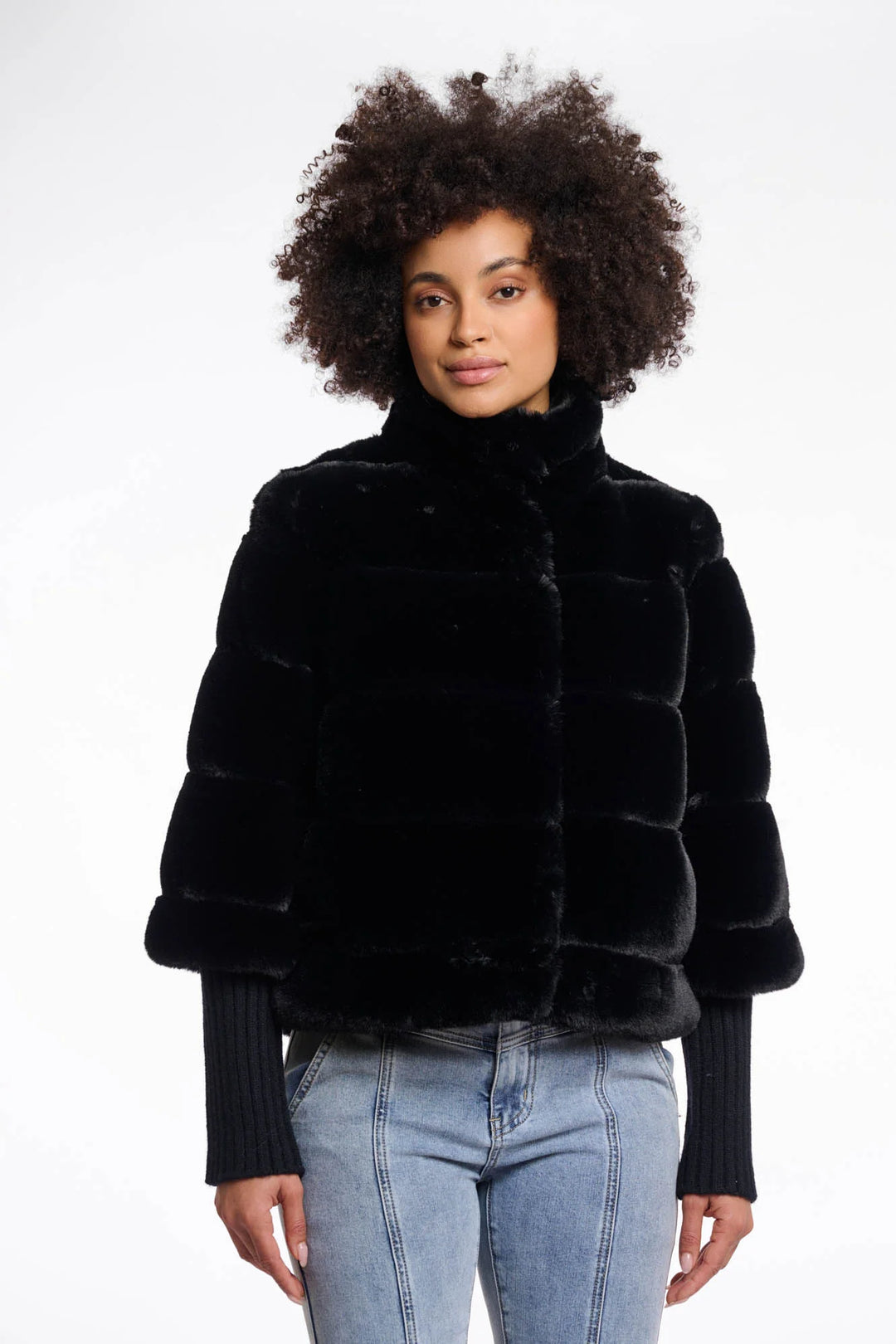 FAUX FUR JACKET WITH KNIT SLEEVES - RINO &PELLE